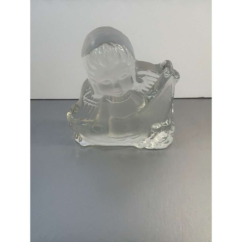 Viking Glass Frosted Child Girl in Boat Figurine Paperweight Handmade USA